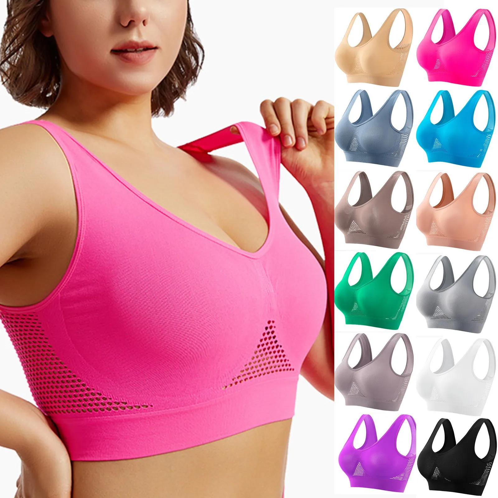 Women's S-5XL Seamless Bra Push-Up Sports Bra Non-wire Crop Tops Solid Color Sexy Lingerie No Pads Breathable Female Brassiere