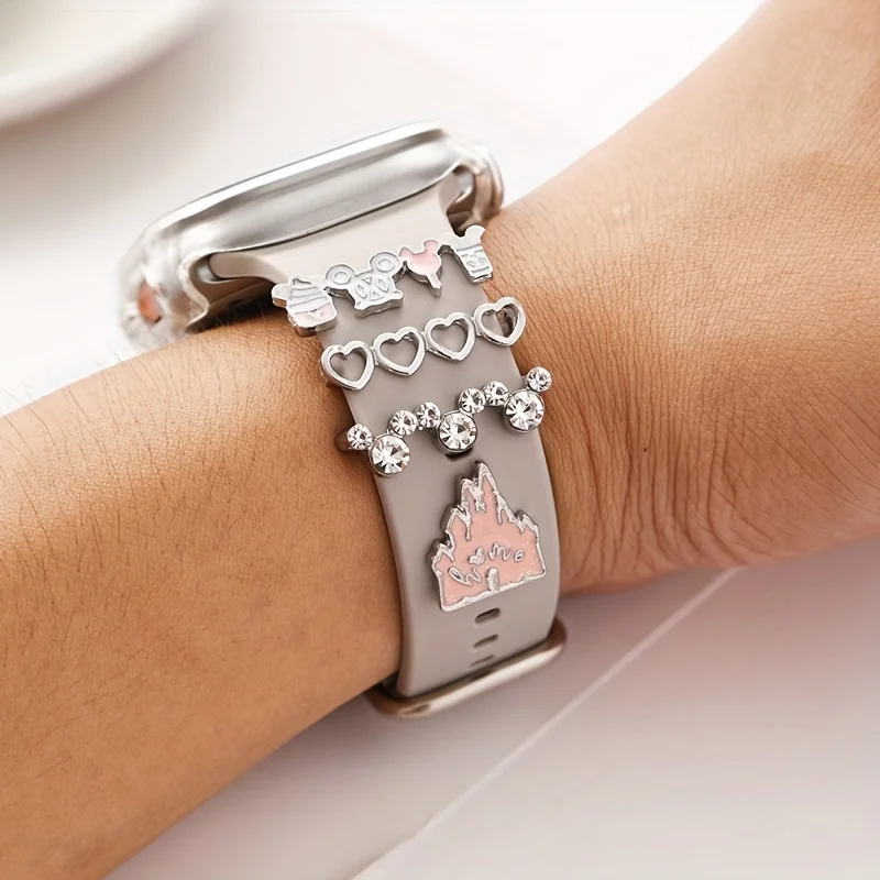 حلقة تزيين حزام الساعة الكرتونية لساعة أبل وزخرفة قلعة لساعة Iwatch وإكسسوارات المجوهرات هدية عيد الميلاد