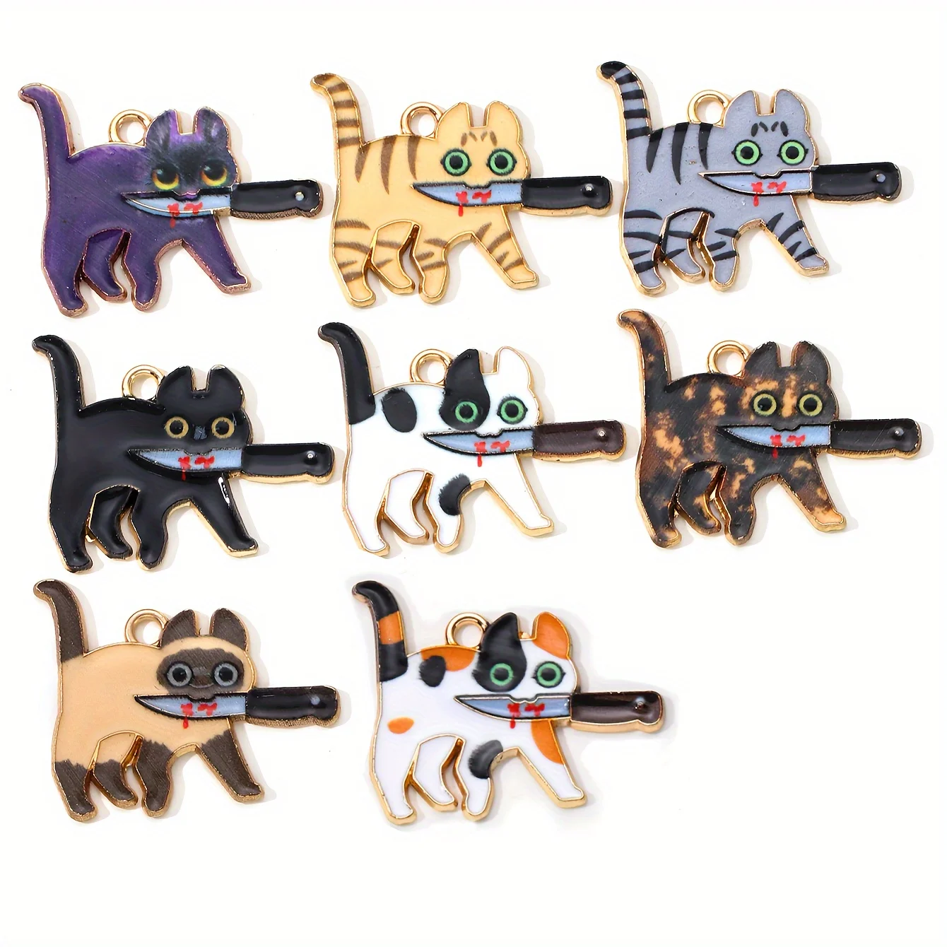 10pcs New Cat Enamel Charms Halloween Funny Animal Pendants For Making Handmade DIY Findings Accessories Necklace Jewelry