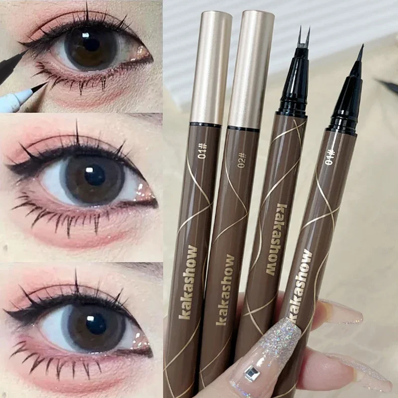 Eyeliner Liquide Imperméable à vaccage Rapide Noir et Brun, Crayon à Cils betérieurs, Maquillage à Double Tête Ultra-Mince, Cosmétiques pour les Yeux