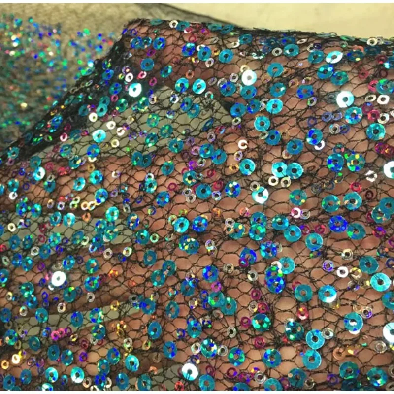 

1M Sequins Fabrics Patchwork Embroidered Colorful Laser Bead Sequin Fabric Garment Fabric