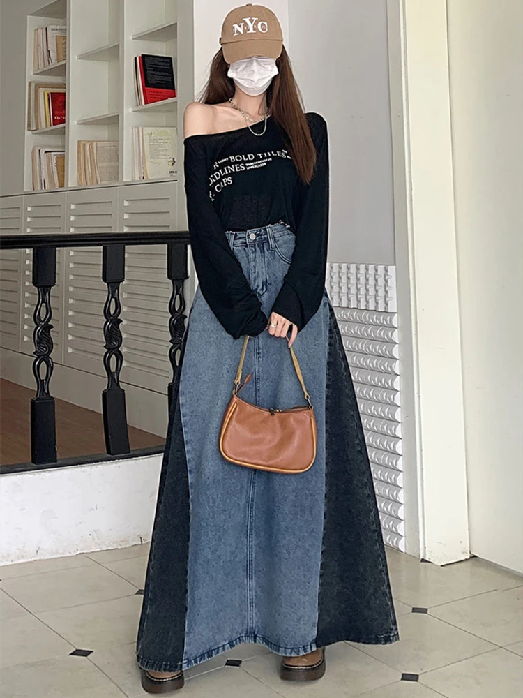 Women\'s A Line Denim Skirt, Maxi, Long, Casual, Floor-Length, Demin, Stylish, Plus Size, Summer