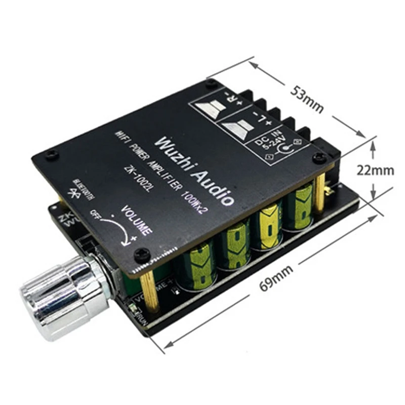 RISE-2X ZK-1002L MINI Bluetooth 5.0 DC 5-24V Wireless Audio Digital Power Amplifier Stereo Board 100Wx2 Bluetooth Amp