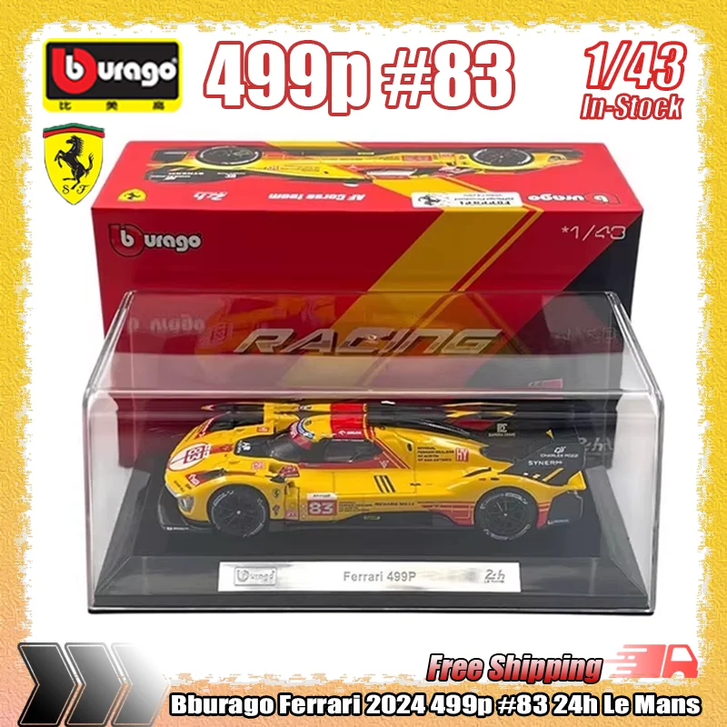 

New In Stock Bburago 1:43 Ferrari 2024 499p #83 #50 24h Le Mans Simulation Alloy Luxury Vehicle Diecasting Car Models Toys Gifts