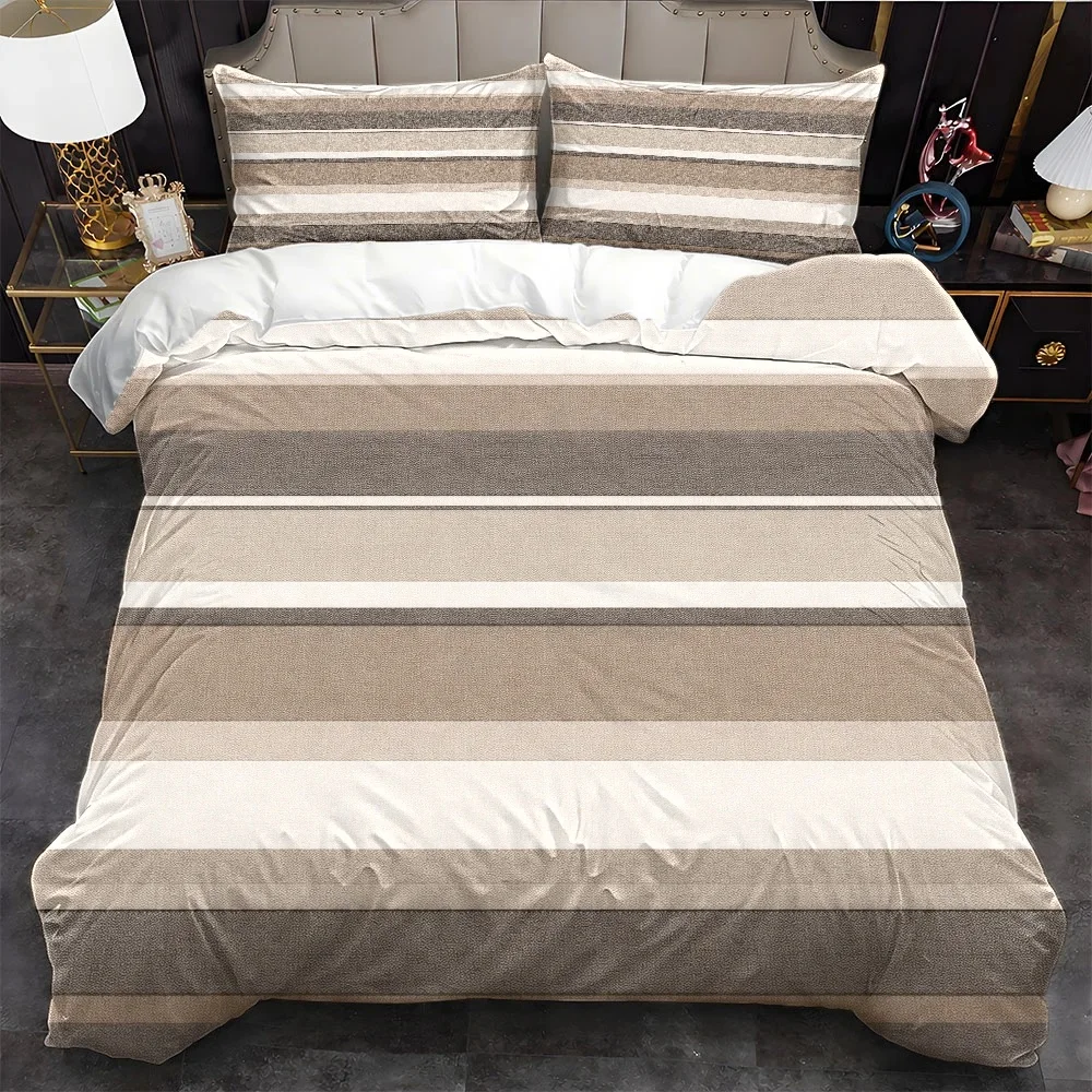 3Pc Striped Pattern Duvet Cover Set, Three-Piece Bedding Set (1*Duvet Cover + 2*Pillowcases), Suitable for All Seasons, Machine Washable, Invisible Zipper Design, Suitable for Home, Dormitory, Master Bedroom, Guest Room, Large Double Bed Cover Bedding Set, Simple Nordic Style Skin-Friendly Bedding, Easy-Care Durable Duvet Cover Set, Bedroom Bedding Set 2D Flat Print