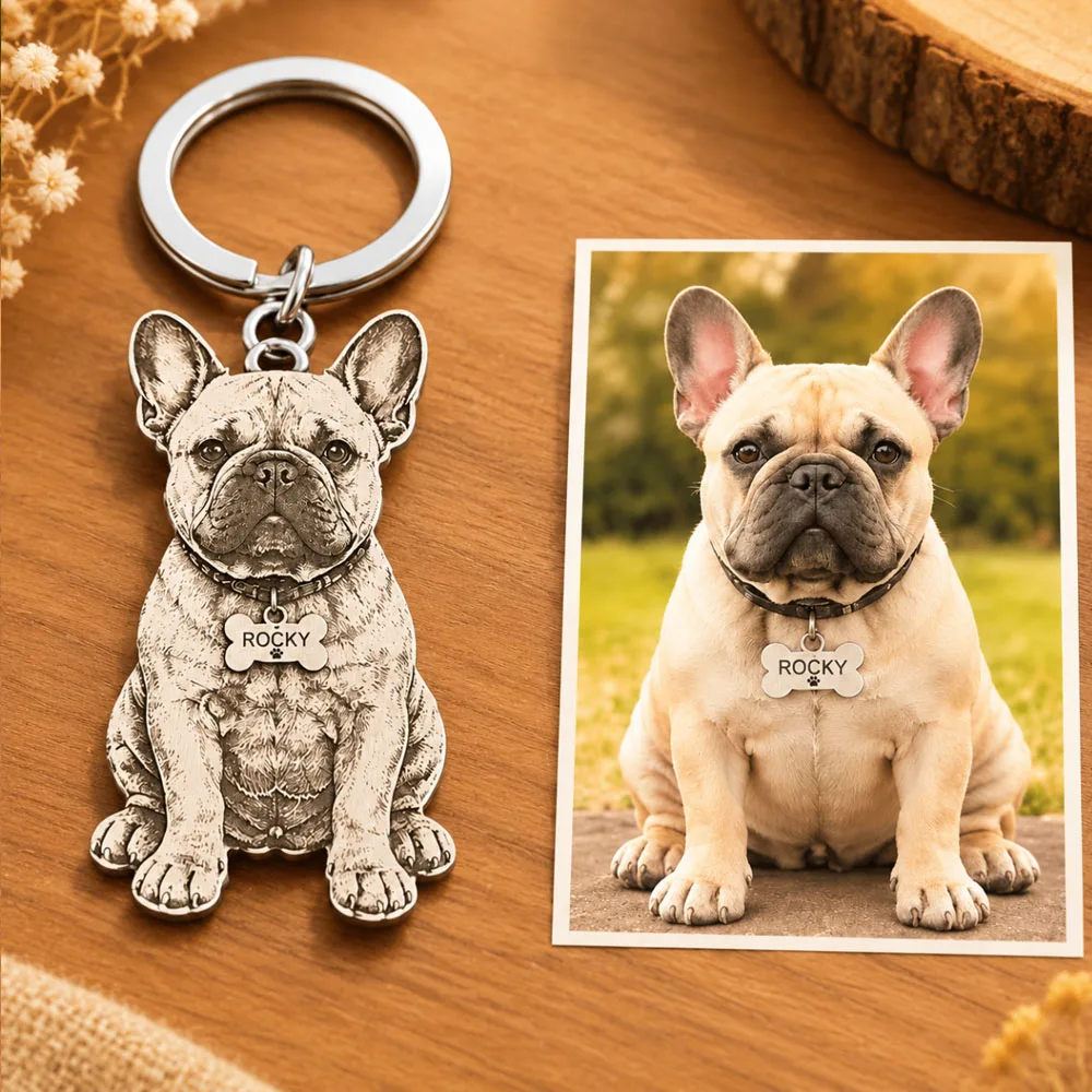 Custom Engrave Pet's Photo Keychain Stainless Steel Personalized Pet's Name Pendant Keyring Jewelry For Men Women Wholesale view 2