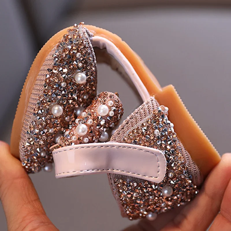 Princess Shoes for Girls Green Pink Party Wedding Luxurious Glitter 21-36 Kids Single Shoe Summer Spring Fashion Girl\'s Flats