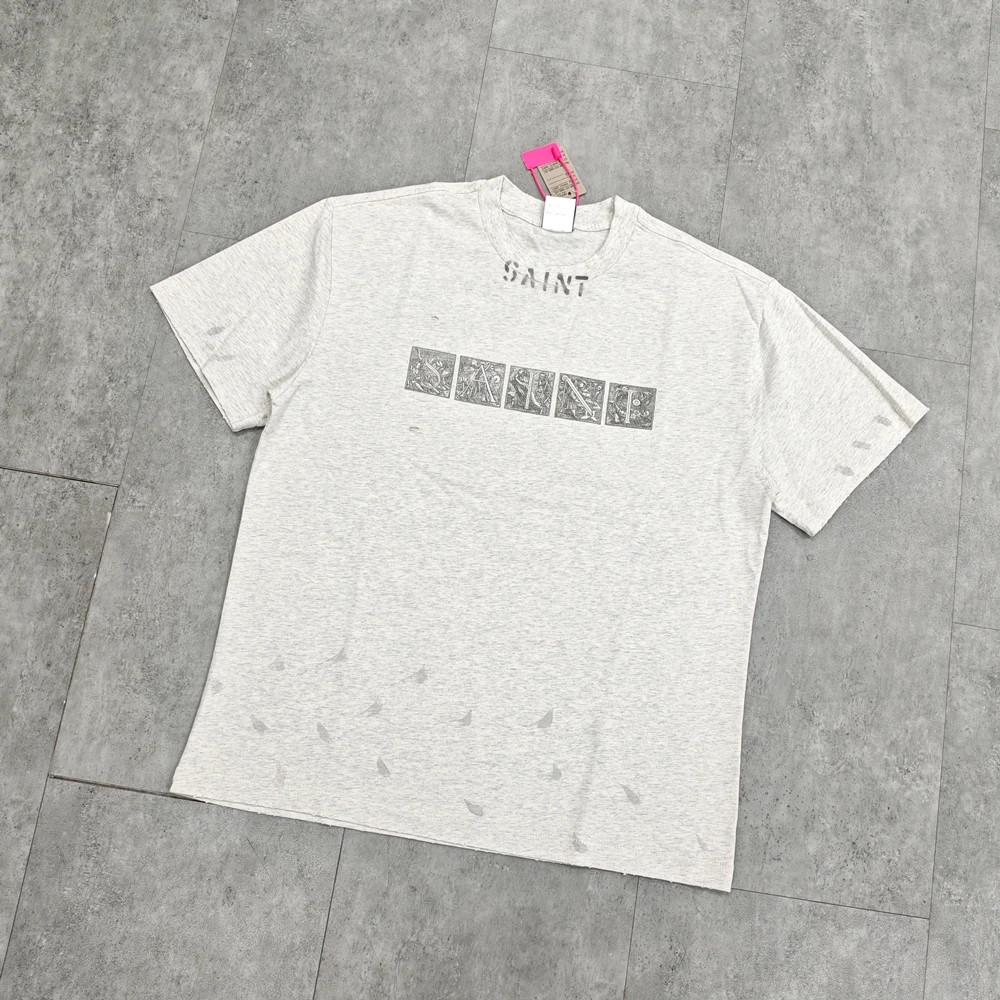 Yao Fashion Saint OF Michael 25SS Oversize Vintage Casual Tops Short Sleeve Loose Graphics Print T