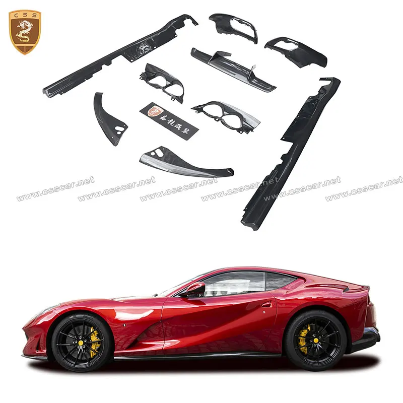 CSSCAR 9Pcs Black Dry Carbon Fiber OEM Body Kits For Ferrari 812 Superfast GTS Exterior Trims Original Part Cover Car Decoration