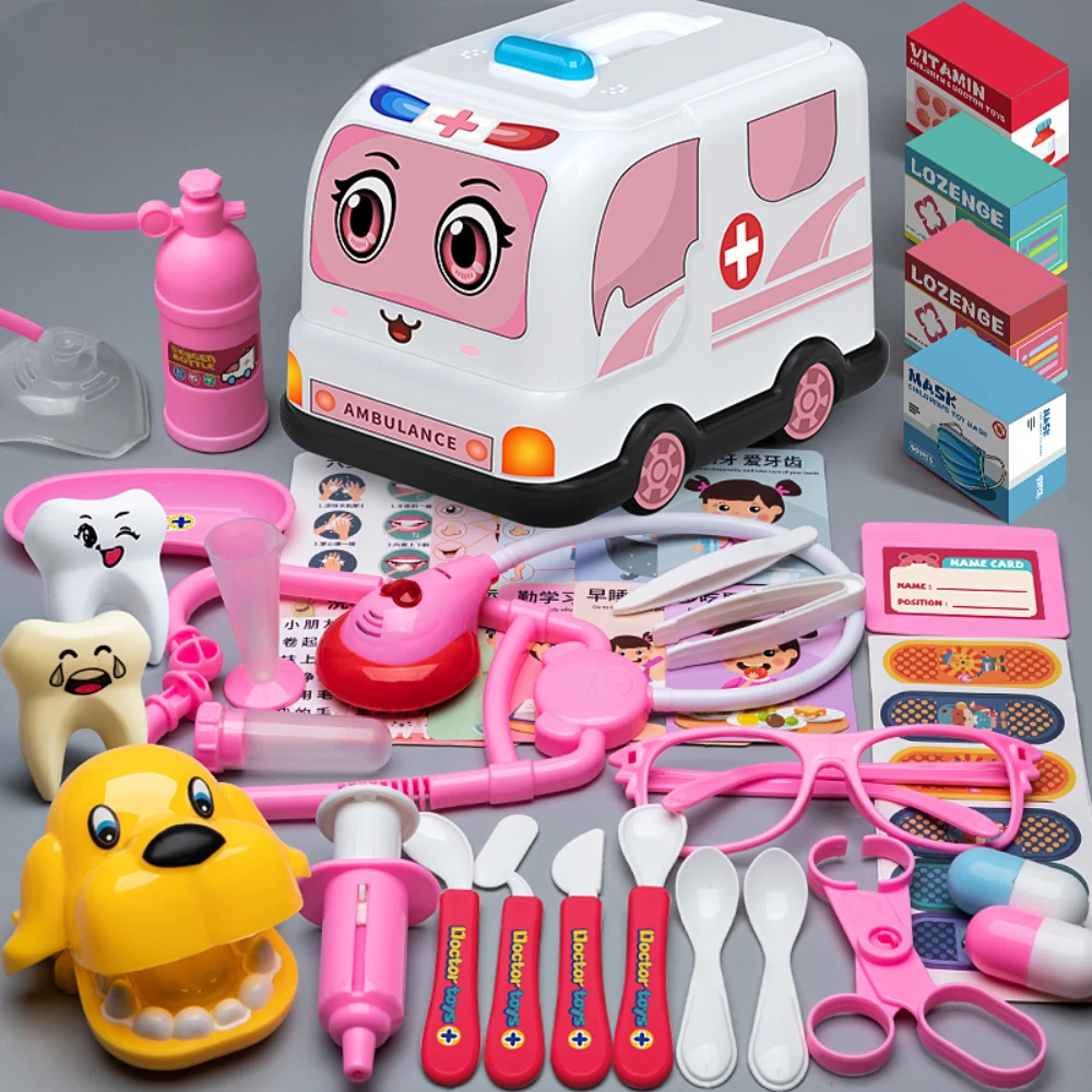 WizKidz Doctor Kit for Toddlers Kids Pink Deluxe Medical Play Set Pretend Play Dentist Doctor Set Birthday Gift for Boys & Girls