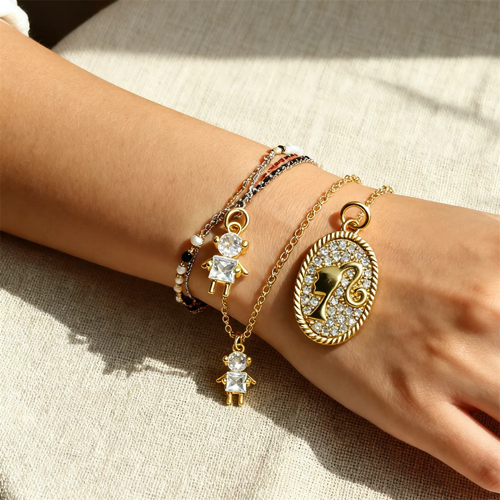 

2Pcs Pendants Sparkling Brass Cubic Zircon Doll Stylish Charm for DIY Jewelry Necklace Bracelet Fashion Eye Catching Accessories