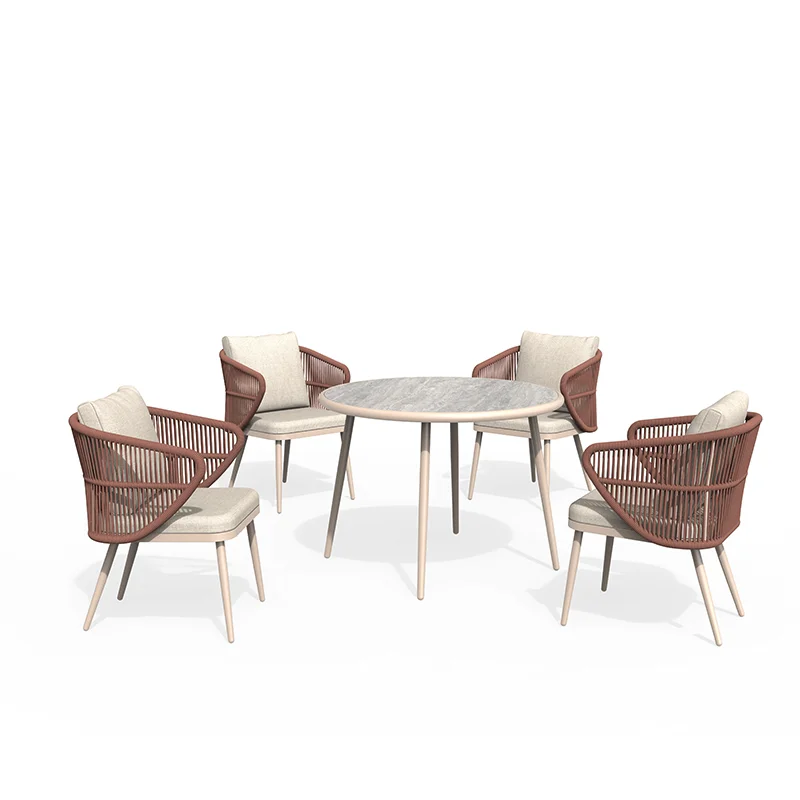 

！@DWOO 4 Seater Aluminum Outdoor Furniture Set with Glass Dining Table Weather Resistant for Patio Garden Balcony