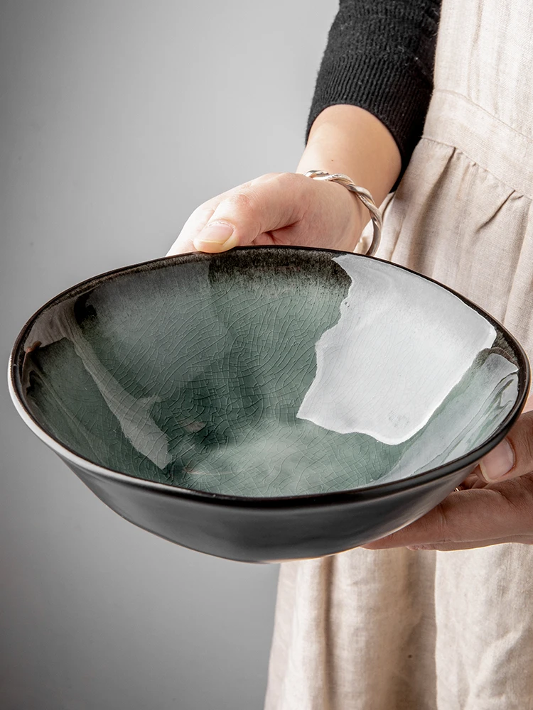 High-value cracked glaze salad bowl 7.5-inch special-shaped dish bowl household ceramic bowl Japanese Lamian Noodles bowl.