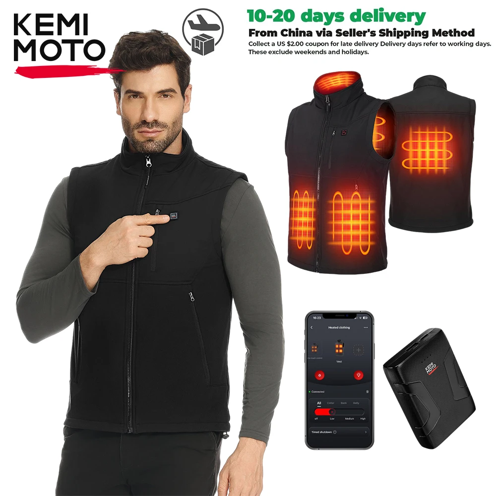 

Heated Vest Winter Warm Unisex Jacket 6 Heating Areas 10000mAh Power Bank for Outdoor Skiing Cycling Fishing Travel Cold Weather