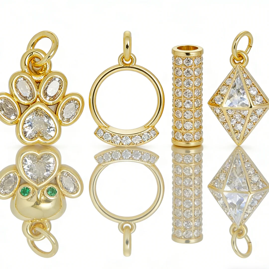 4Pcs Pendants Brass Zircon Charms for DIY Jewelry Making Necklace Bracelet Accessories Diamond Cylinder Circle Skull Paw Design