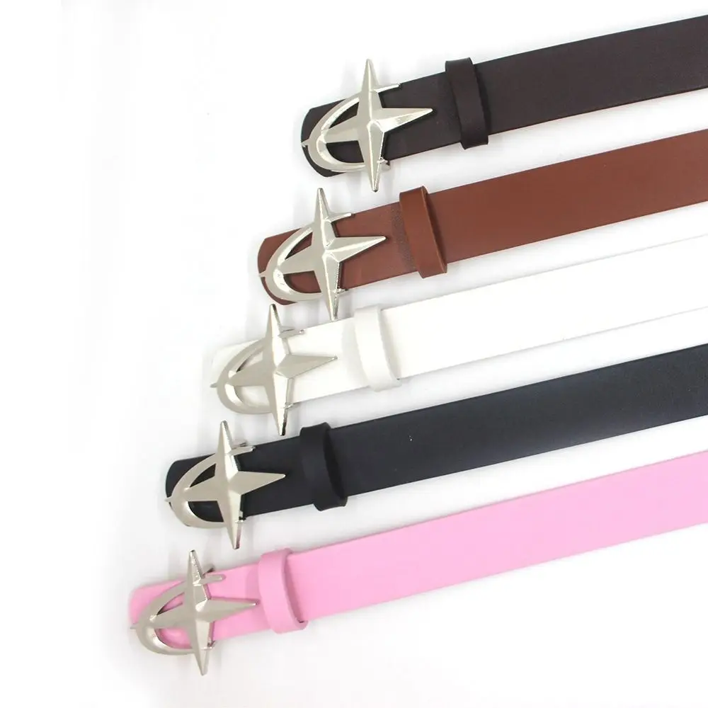 

Vintage Metal Cross Star Buckle Belts PU Leather Y2k Leather Belt Korean Style Alloy Waistband Men