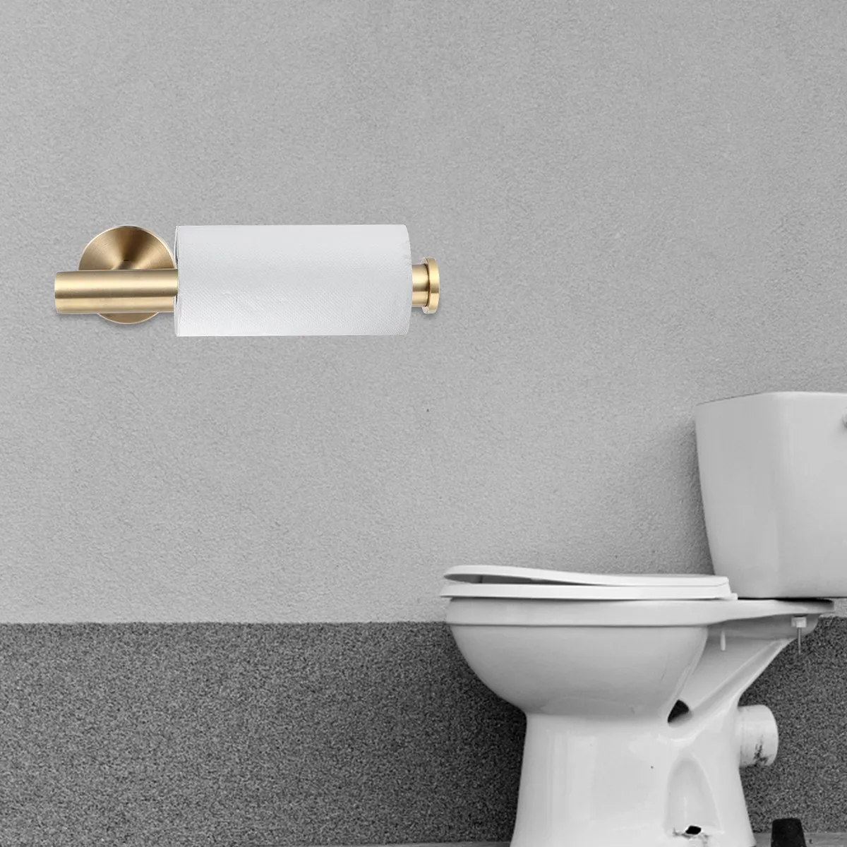 

Gold Paper Towel Rack Creative Versatile Bathroom Shelf No-Punching Stainless Steel Tissue Holder Clothes Hook Towel Rack