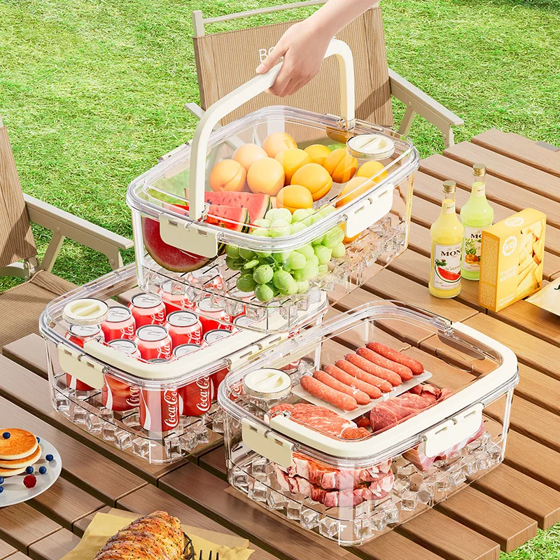 

Outdoor picnic carrying basket, food grade plastic portable lunch box, camping spring outing carrying fruit preservation box