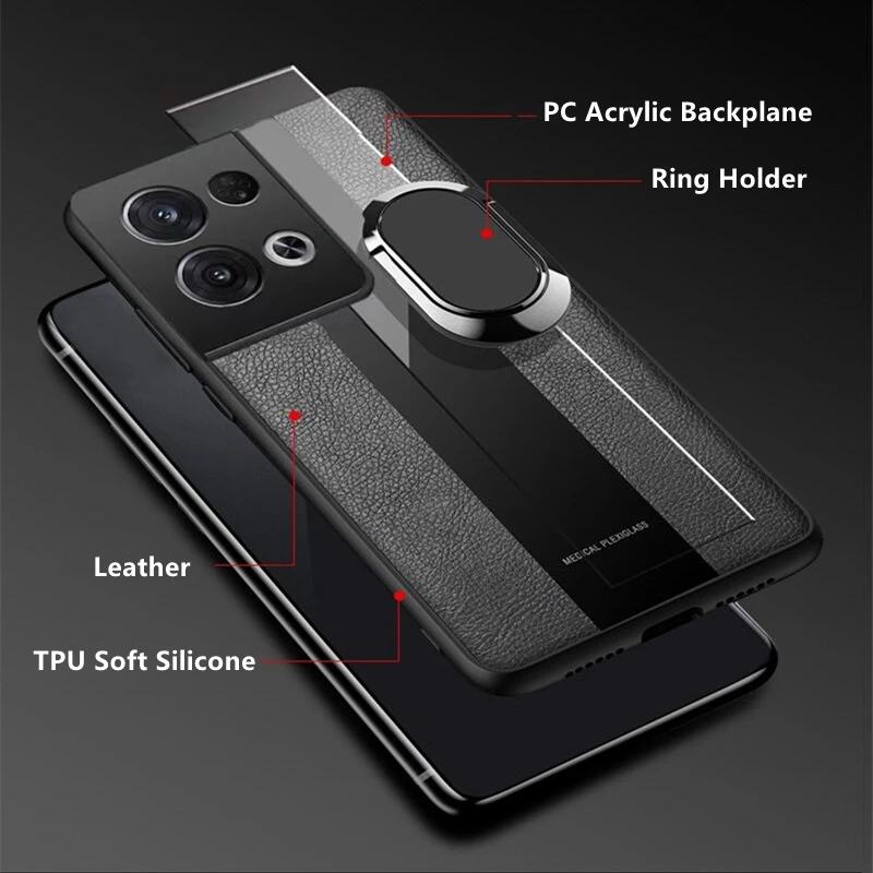 Luxury Leather Magnetic Case For Oppo Reno 8 5G Case Fashion Holder Ring Phone Cover For Oppo Reno 8 Pro Plus Coque Funda Bumper