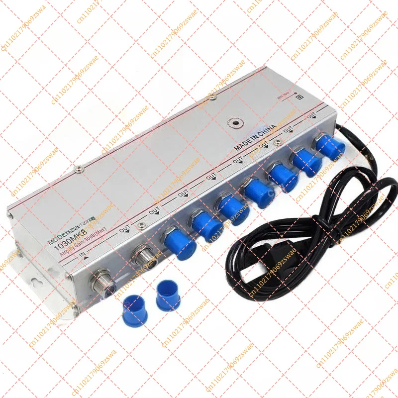 8-Way Cable TV Signal Booster 30dB, Digital HDTV Distribution Amplifier