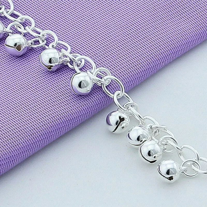 Bohemia 925 Sterling Silver Jingle Bells Beaded Charm Link Bracelet Chains