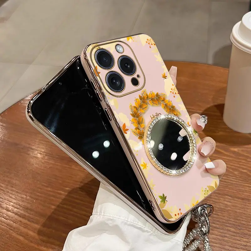 

15 ProMax Fallen leaves Bracelet Plating Phone Case For iPhone 14 16Pro 16 SE3 13Mini 13 16Plus 16ProMax 13Pro SE2 15Pro Cover