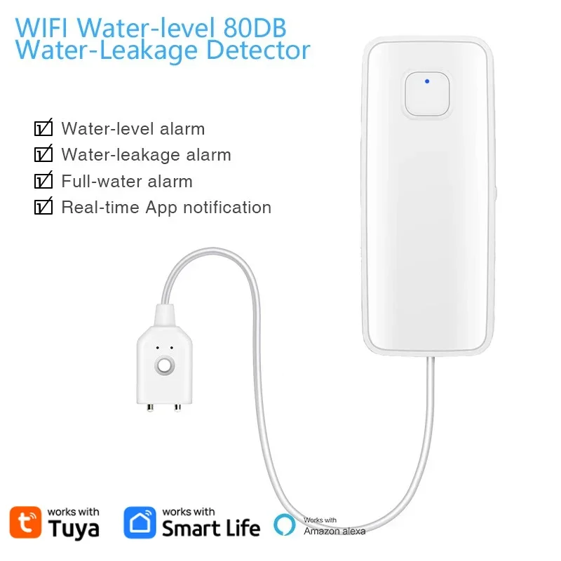 Tuya WiFi sensor de fuga de agua SmartLife control de agua detector de nivel de desbordamiento de agua 80dB alarma de sonido inteligente hogar