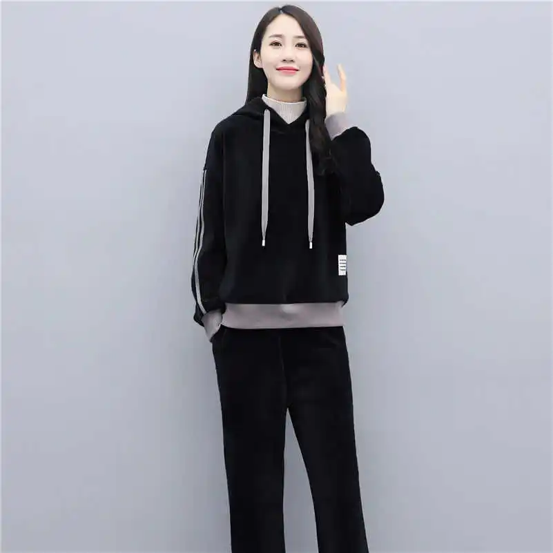 Newest 2 Piece Sets Womens Outfits Velvet Tracksuits Velour Hoodies Tops Tracksuit Women Clothing Pant Suits Sweatsuit