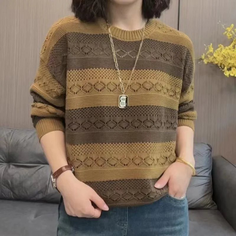 New Retro Autumn Winter Sweater Women Knitted Jumper Top Female Outerwear Spring Fall Middle Aged Mother Pollovers Shirt