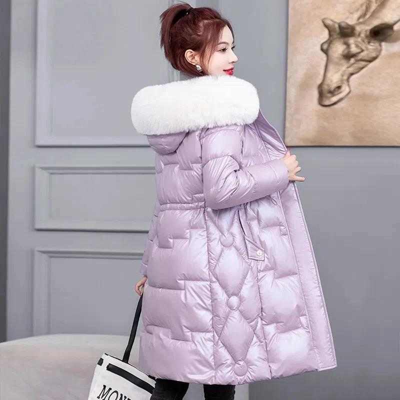 2023 New cotton coat, bright face, down cotton coat, women\'s long cotton-padded jacket, women\'s slim and thick cotton coat