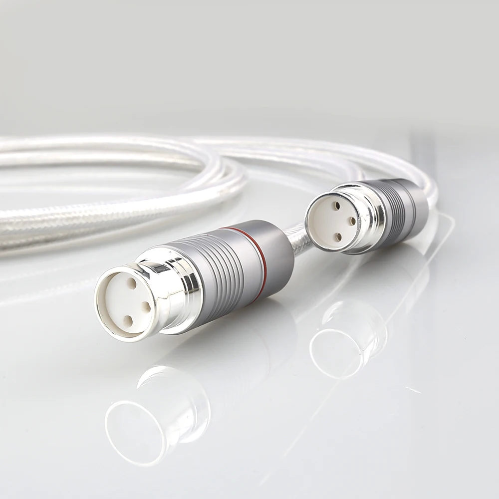 High Quality 99.998% Pure Silver XLR Balanced Cable HiFi Audio Interconnect Solid PSS Pure Silver Core Silver-Plated Plug