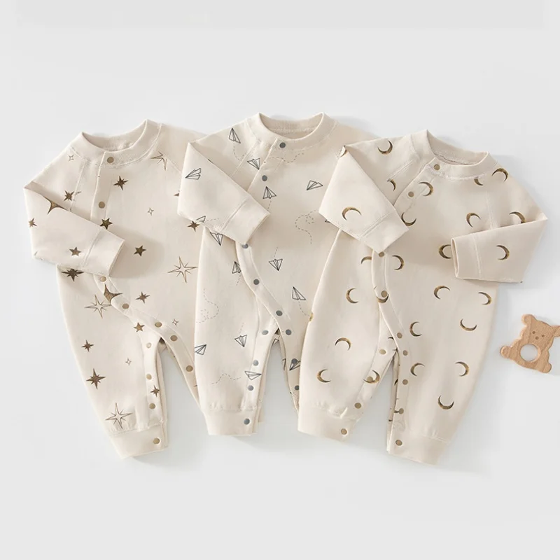 0-2Y Autumn Casual Baby Bodysuit Moon Star Print Romper For Newborn Boys Girls Cotton Infant Jumpsuit
