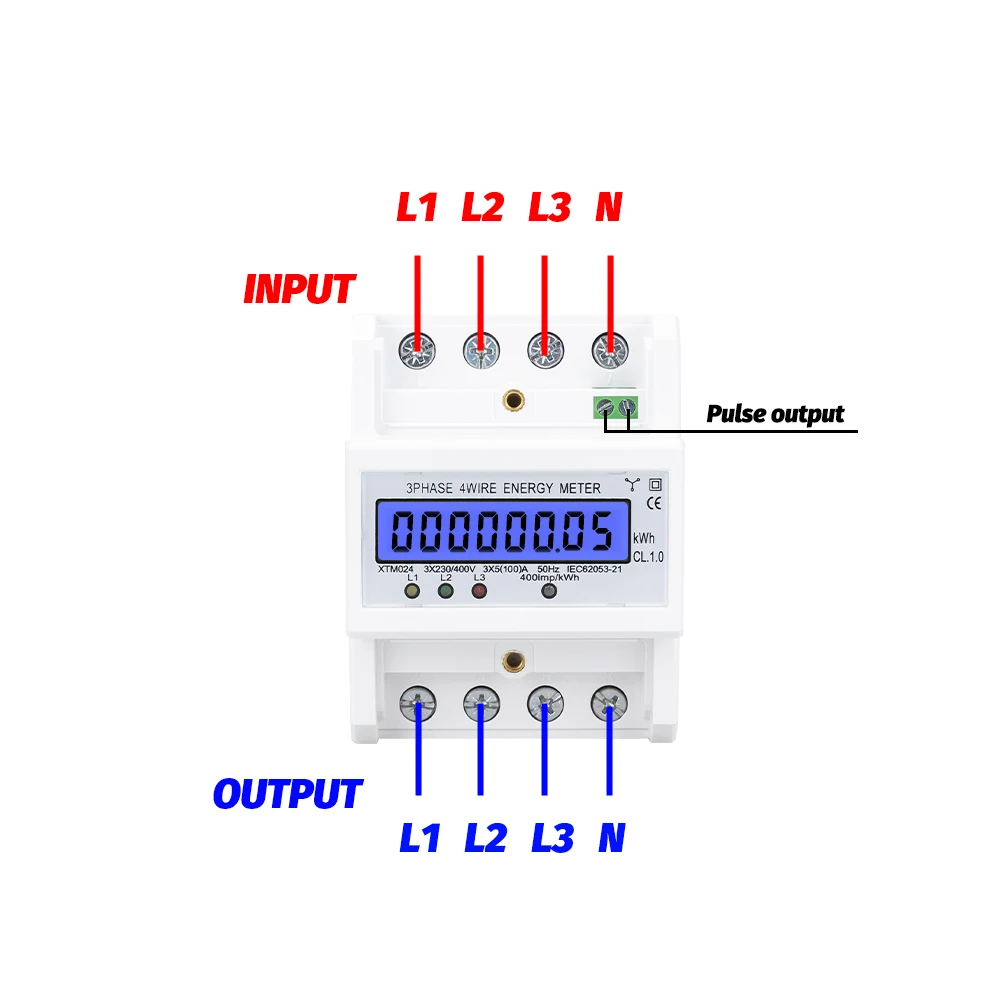 Wattmeter الكهربائية مع شاشة LCD الخلفية ، الطاقة السلطة متر ، DIN السكك الحديدية ، Wattmeter ، واط ، 3 المرحلة ، 4 سلك ، 100A ، 380 فولت ، كيلوواط ساعة