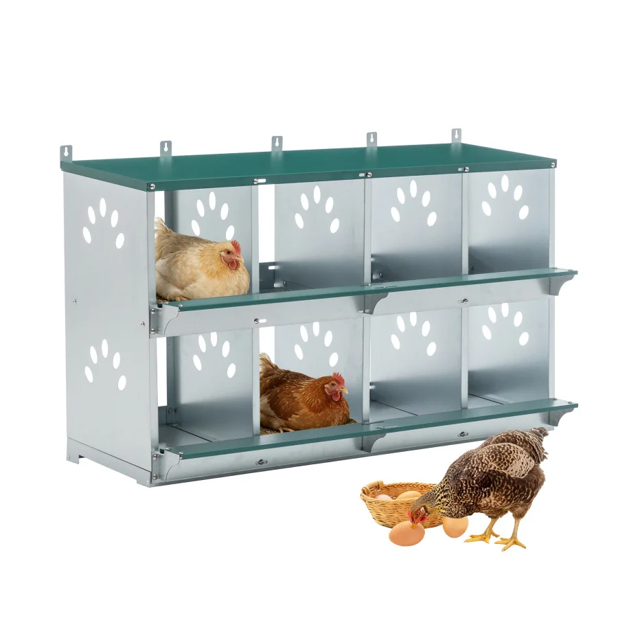 

8 Compartment Chicken Nesting Boxes For Laying Eggs Metal Poultry Nest Box Wall Mount for Chickens Hens Large Vented Holes Chic