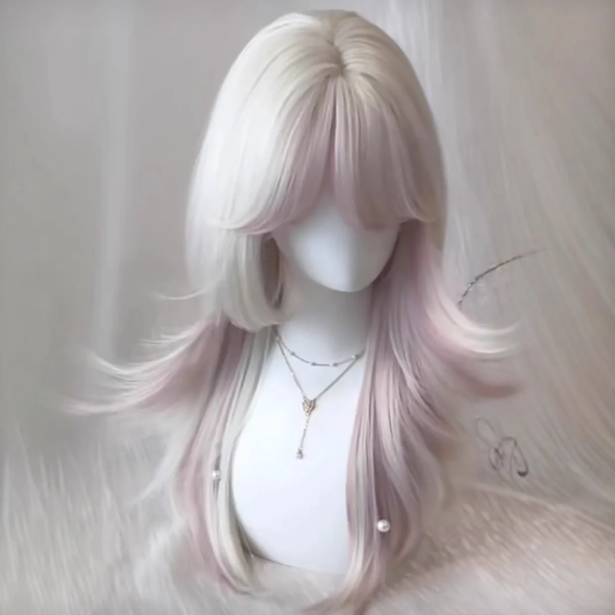 شعر مستعار نسائي طويل مستقيم، رأس قنديل البحر، بيج، تغيير تدريجي، وردي فاتح، رأس كامل طبيعي