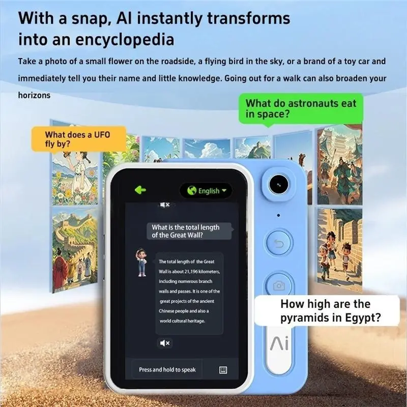 IDUD 2.4G AI Kids Camera Learning Machine Portable Children Explore Camera Intelligent AI Educational Camera Bluer