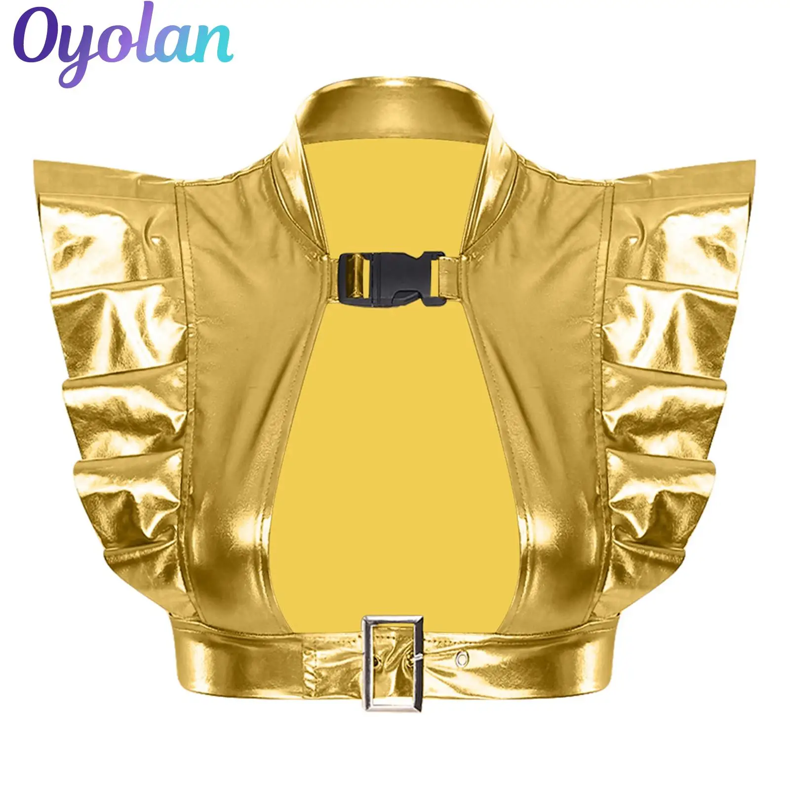 

Womens Shiny Metallic Gothic Armor Shrug Steampunk Gothic Shoulder Epaulet Collared Pauldron Armour Party Performance Costume