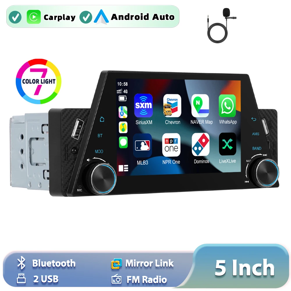 Podofo Carplay Android Auto Car MP5 Player Mirror Link 5 Inch 1Din Universal Multimedia Audio Stereo BT FM RDS USB image 3