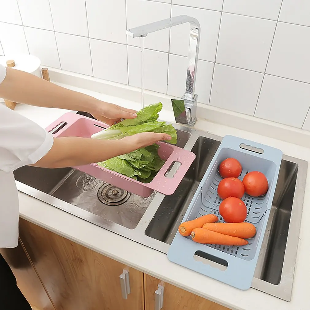 Kitchen Organizer Soap Sponge Holder Adjustable Vegetable Drain Basket Sink Rack Telescopic Drain Rack Kitchen Organizer Gadgets