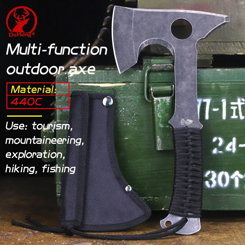 

High hardness fine steel 440C outdoor survival tactical axe multi-function portable mountain cutting axe umbrella rope handle