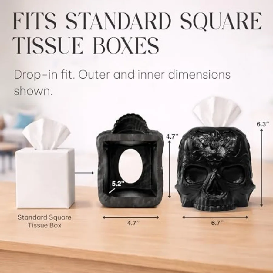 Gothic Skull Tissue Box Cover Heavyweight Square Tissue Holder Won't Move When Pulling a Tissue Black Home and Bathroom Décor H
