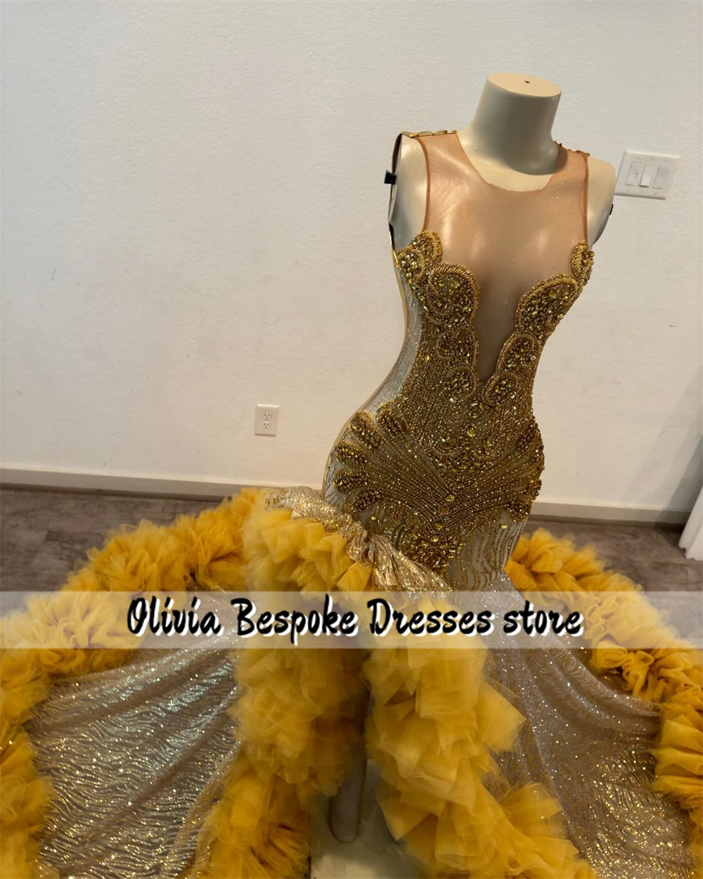 Fantastic Gold Ruched แยกชุดราตรีคริสตัลประดับด้วยลูกปัด 2025 วันเกิดหรูหราชุด Mermaid Graduation Party Gowns ที่กําหนดเอง