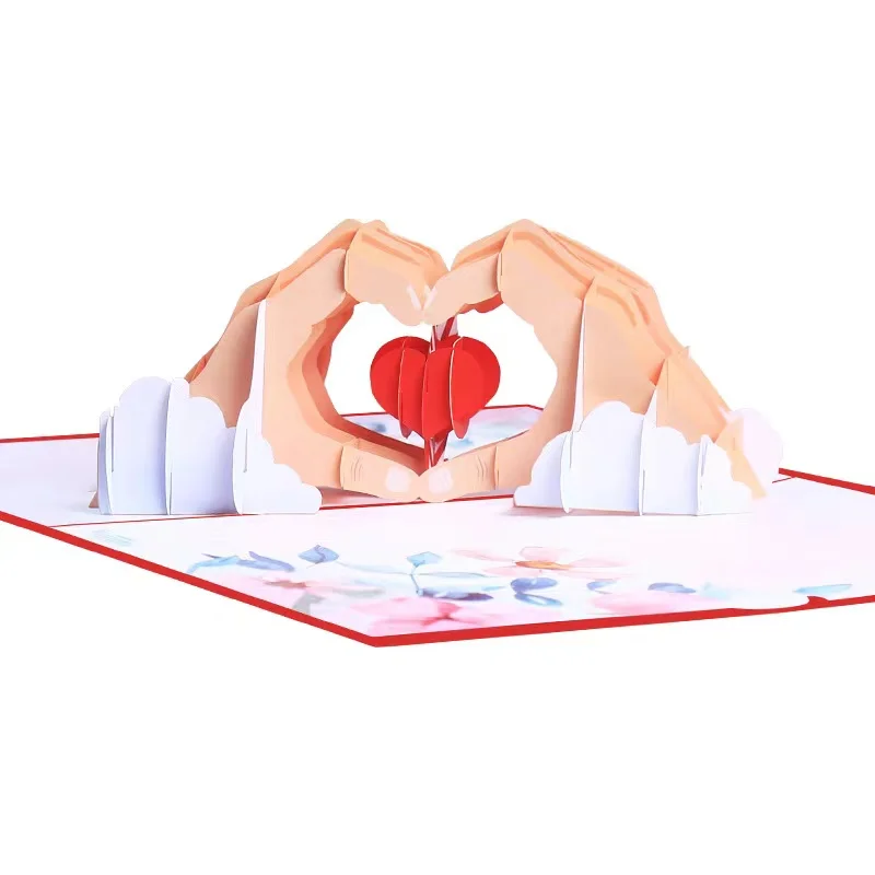 

2023 Creative Valentines Day Postcard 3D Hollowed Gesture I Love You Pop-up Greeting Cards for Boyfriend Girlfriend Lovers Gift