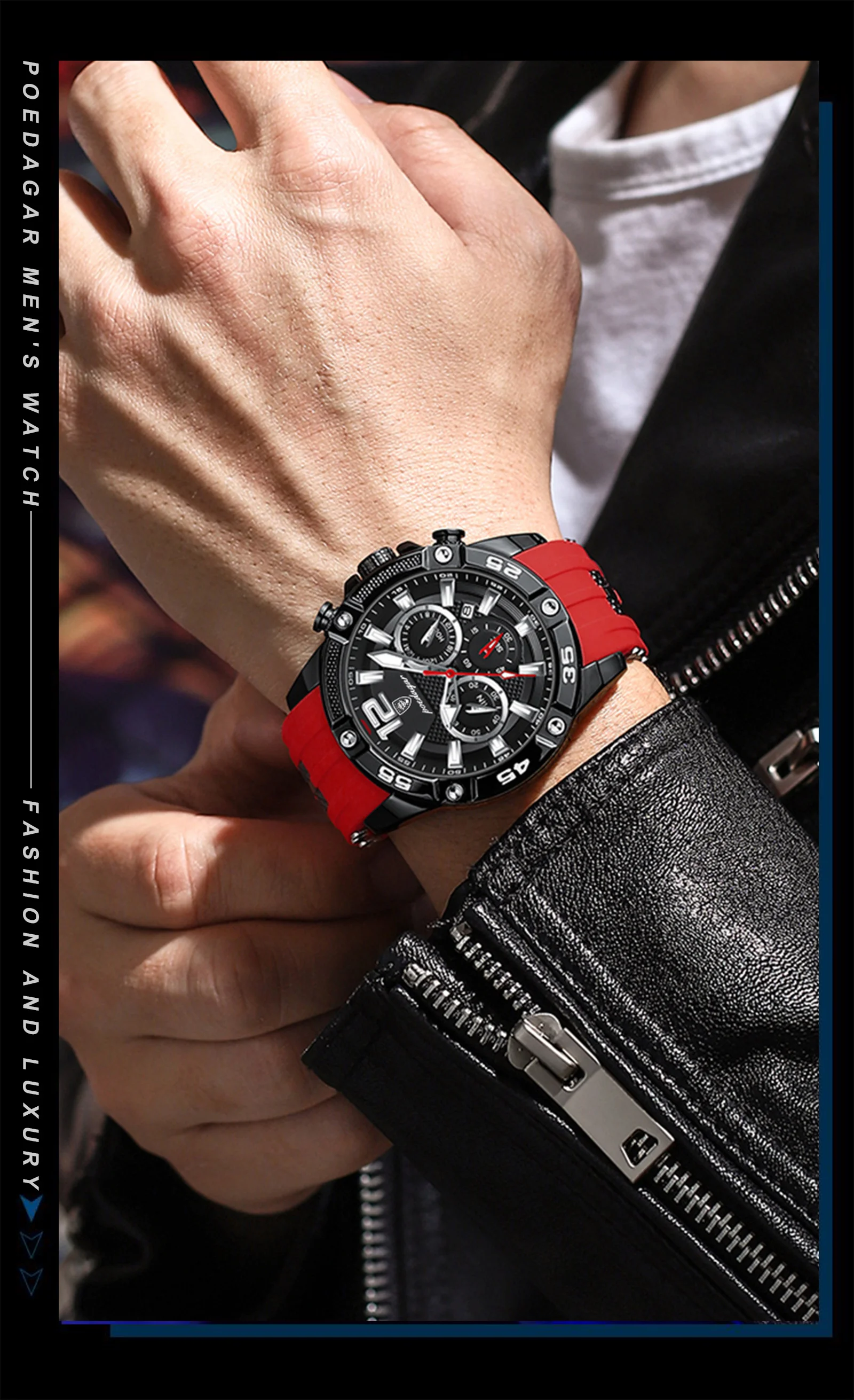 POEDAGAR Original Mode herren Uhren Wasserdicht Leucht Chronograph Datum Sport Mann Armbanduhr Hohe Qualität Quarz Männer Uhr – Detail 14