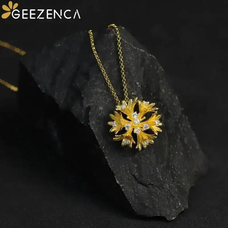 

Женский кулон в виде цветка GEEZENCA, из стерлингового серебра 925 пробы с фианитом 5 А, элегантное ожерелье с кулоном в виде василькового цветка без цепочки, новый подарок 2024