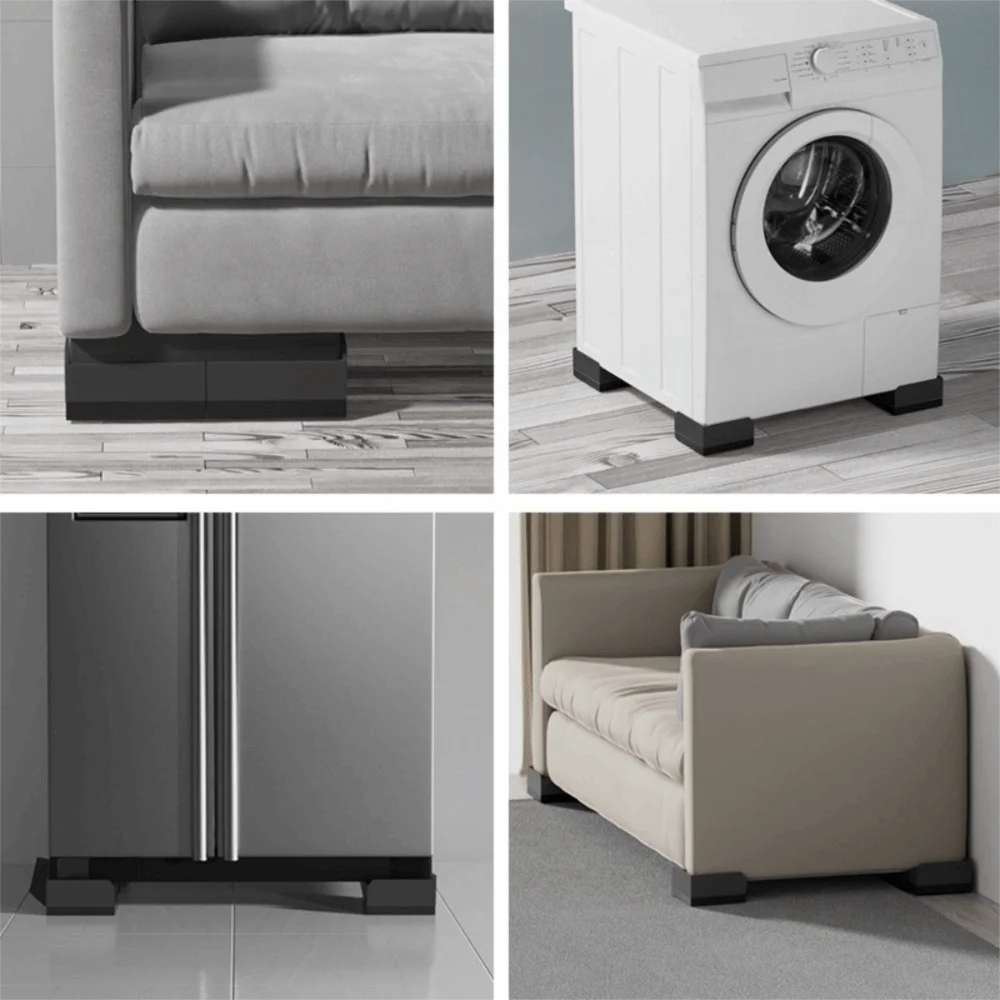 

4pcs Black Furniture Leg Pad L Shape Moisture-proof Anti-slip Pad Shock Absorption Wear-resistant Furniture Riser Refrigerator