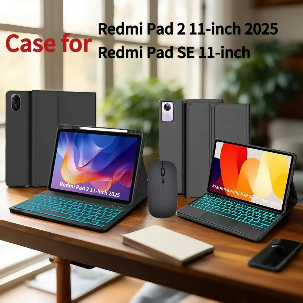 

Чехол для Redmi Pad 2 11 дюймов, чехол для клавиатуры 2025/для Redmi Pad SE 11 дюймов 2023, съемный чехол для беспроводной Bluetooth-клавиатуры