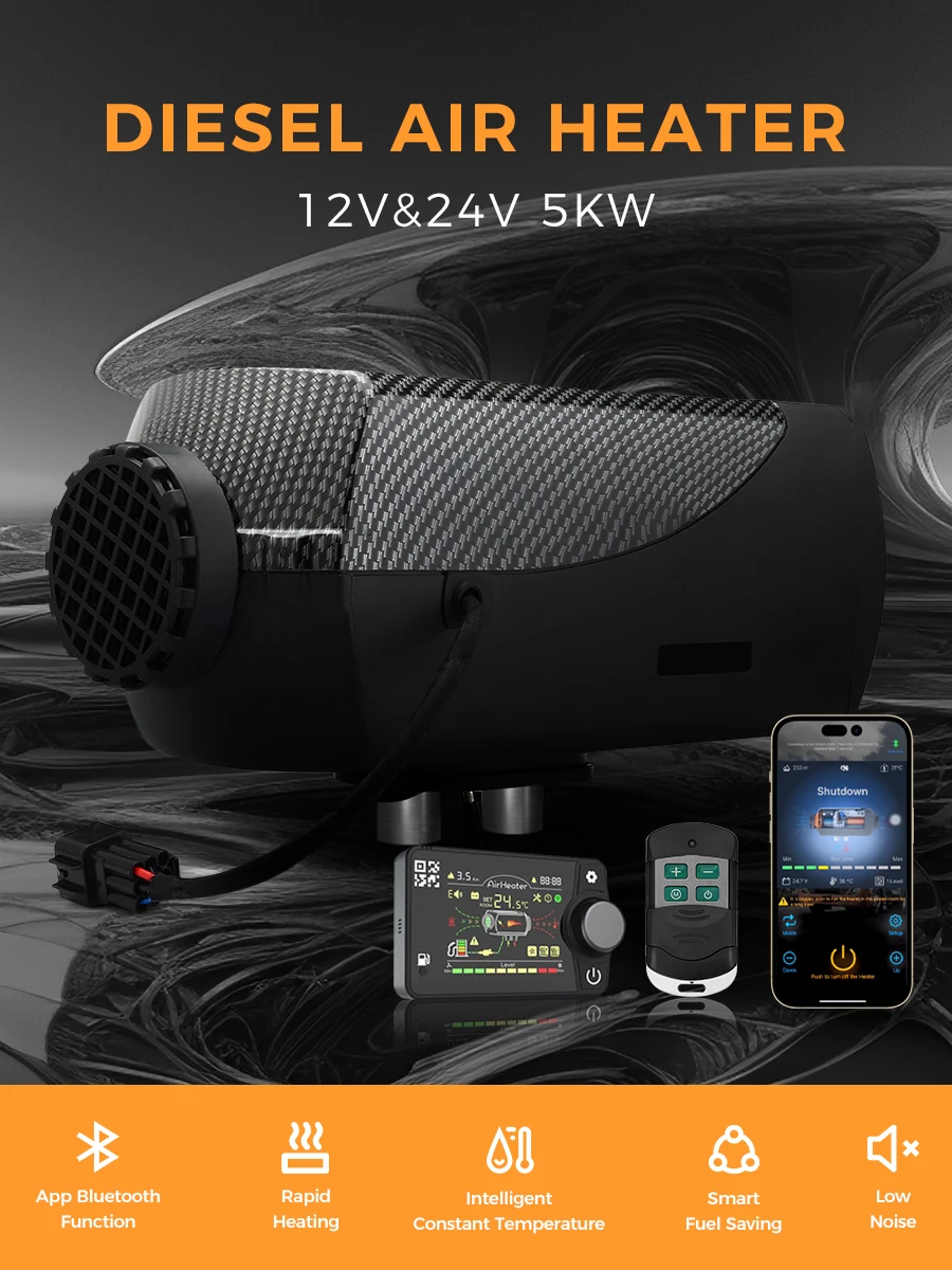 8KW 12V&24V Diesel Air Heater bluetooth App & Remote Control w/Auto Altitude Adjustment Car Heater for RV Trailer Camper Van