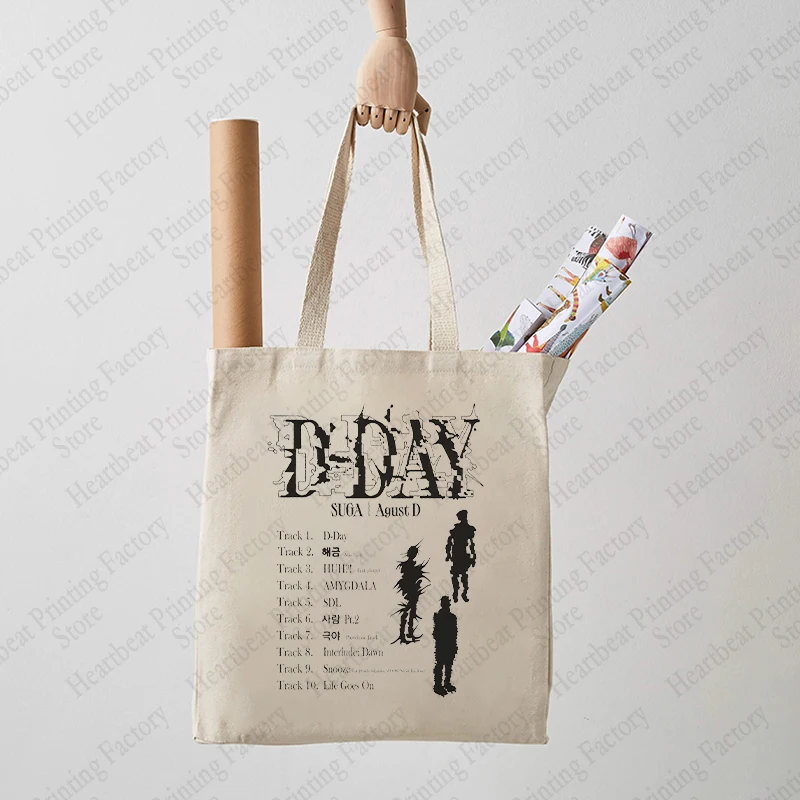 Agust D Pattern Shoulder Bags World Tour Tote Bag Casual Canvas Shopping Bags Music Lover Luggage Bag