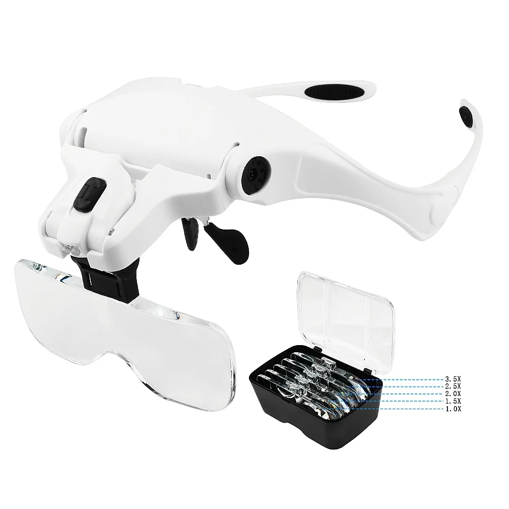 9892B2 Multi-lens Head Mounted Magnifying Glasses with LED Light AAA Battery Type Manifier 1.0X 1.5X 2.0X 2.5X 3.5X For Reading